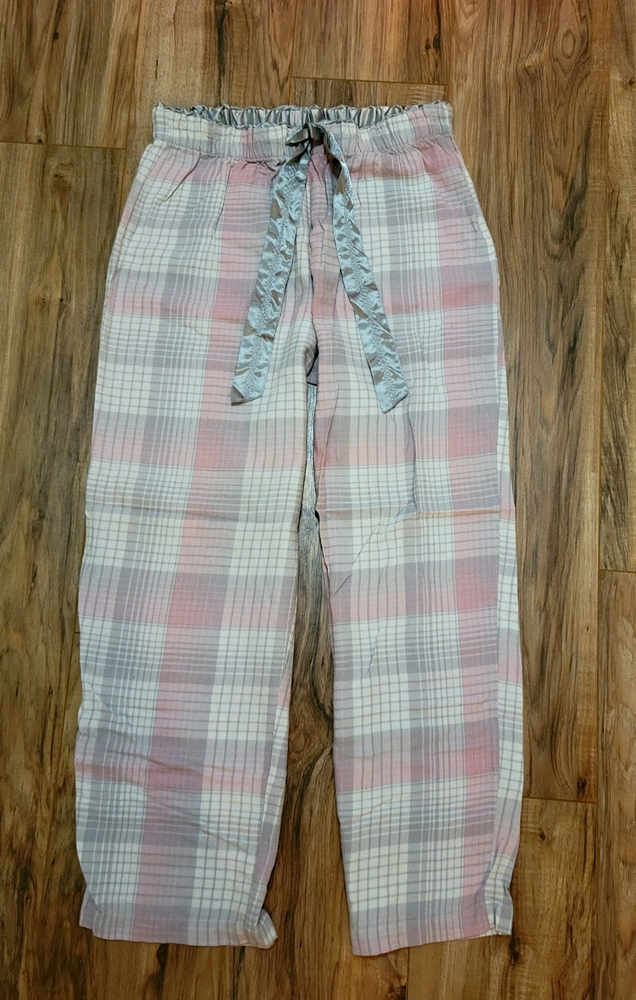 Pink Grey Silky Plaid Pajama Pants
